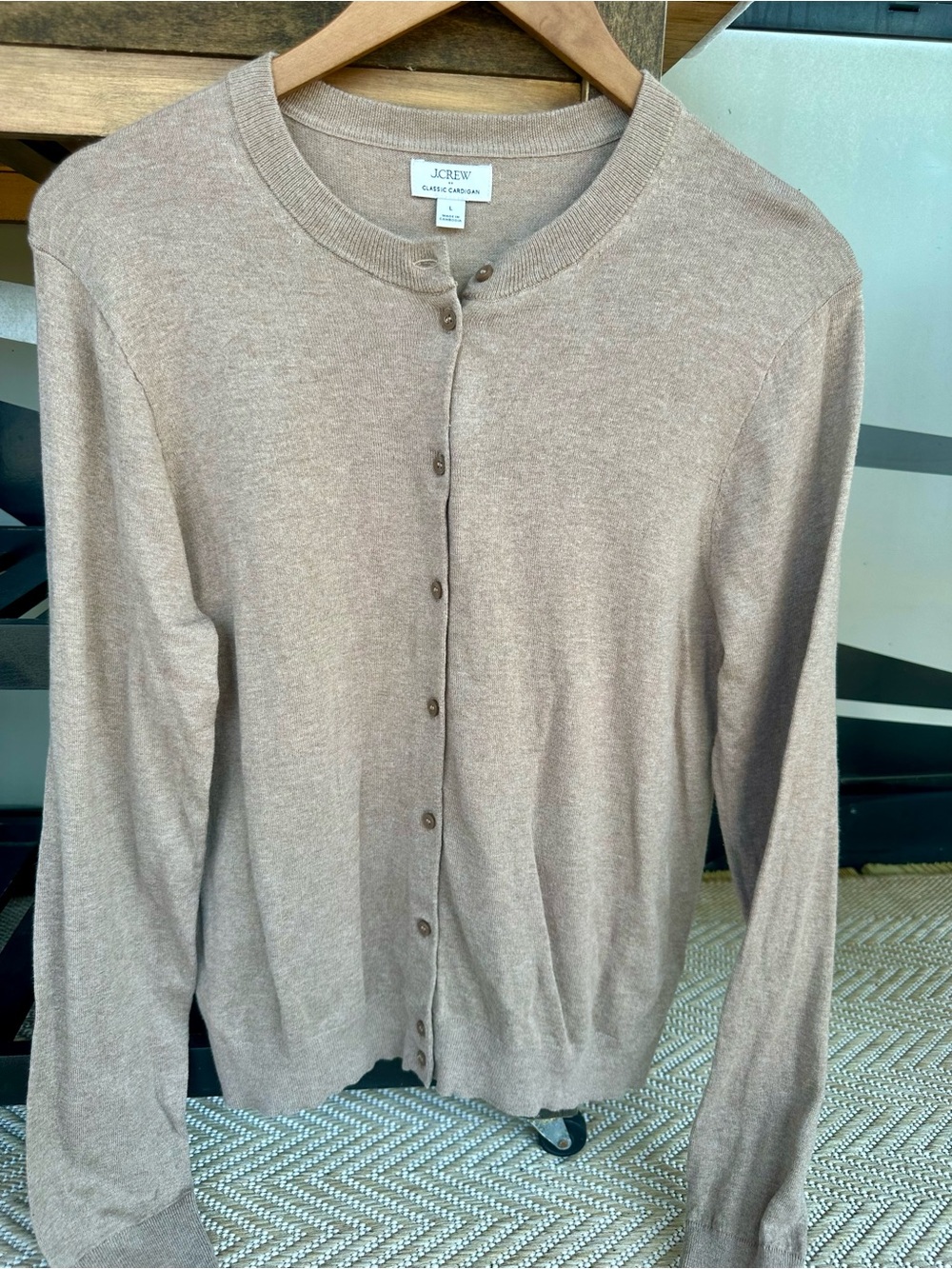 J. Crew Women's Button-Front Crewneck Cardigan in Taupe